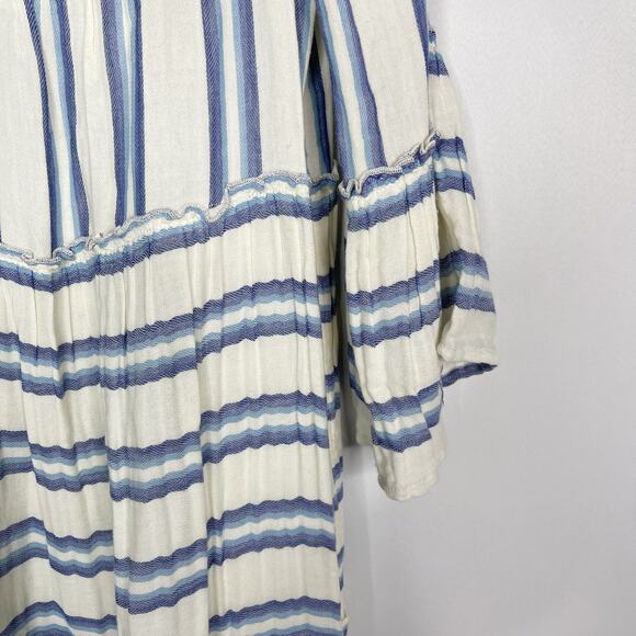 Faherty Small Cream Blue Striped Dream Cotton Gauze Vidi Midi Dress Long Sleeve - Picture 13 of 15
